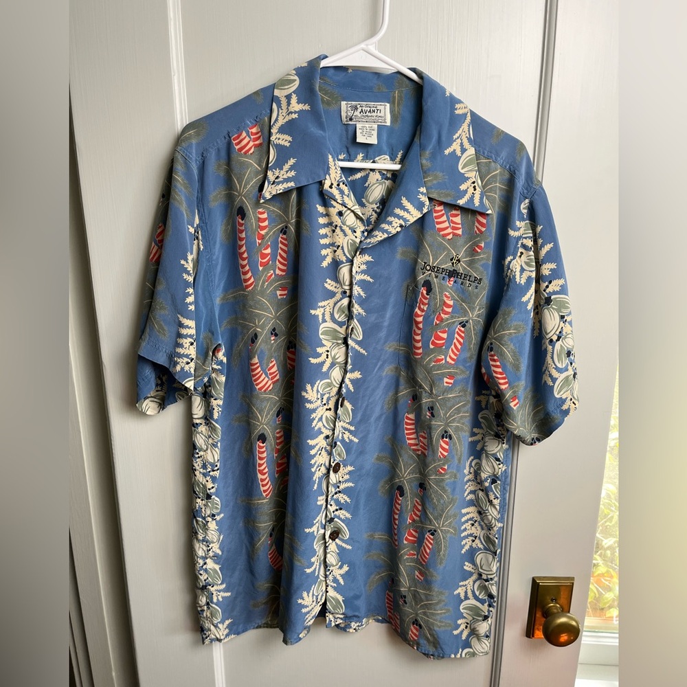 Vintage Avanti Mens Hawaiian Shirt 100% Silk Size L Short Sleeve Button Up Blue - Picture 3 of 8